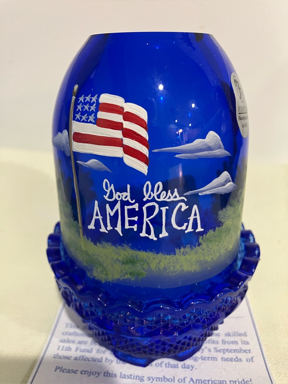 Fenton Stars and Stripes God Bless America Fairy Light/ Lamp w Box